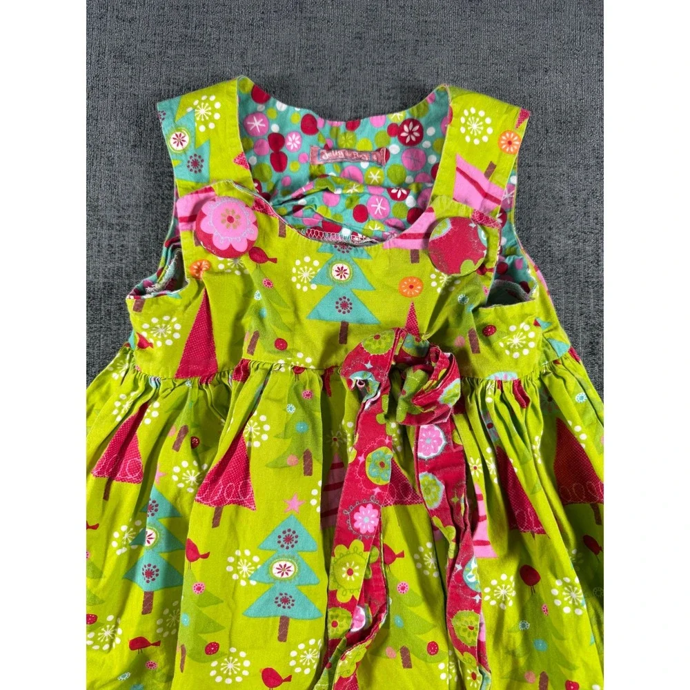 Jelly the Pug Oh Christmas Tree Puffy Dress Girls 6 Lime Green Holiday Cotton